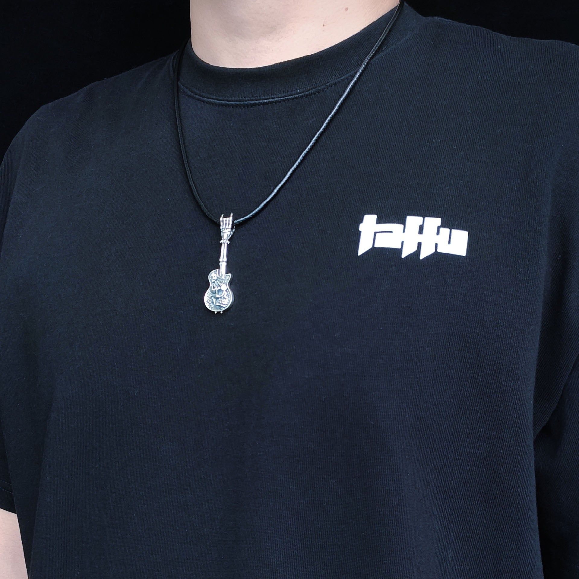 Retro Design Sterling Silver Skeleton Guitar Pendant with Chain ...