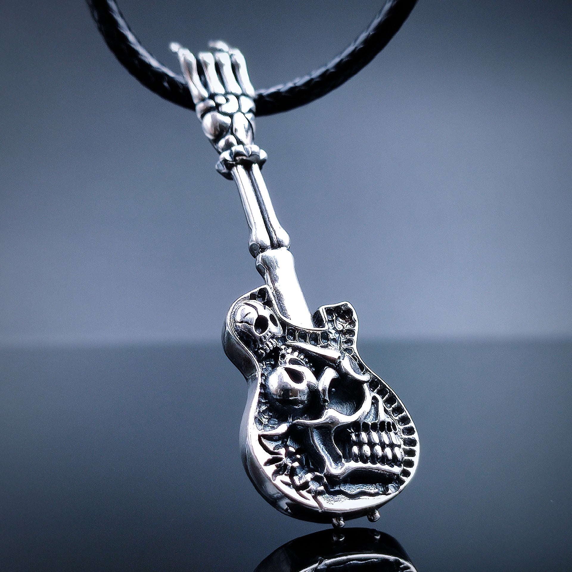 Retro Design Sterling Silver Skeleton Guitar Pendant with Chain ...